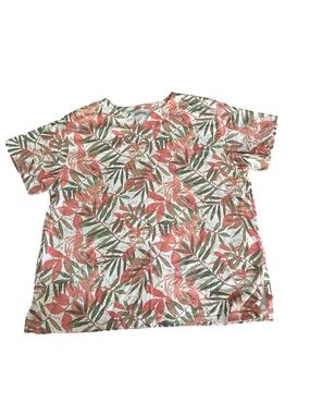 Fashion Bug Coral & Green Leaf Print Short Sleeve Tee